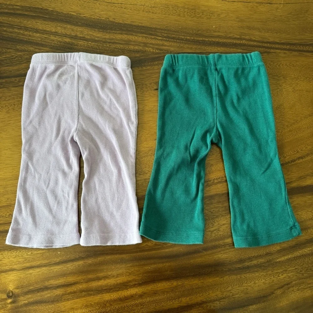 GAP Set of 2 Light Purple and Green Flare Cotton Ribbed Pants Leggings 6-12M